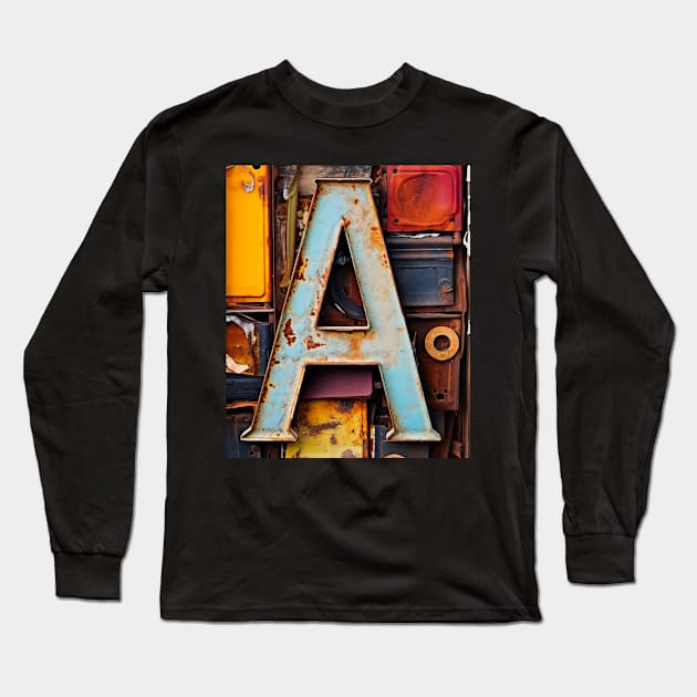 Rusty Letter A Antique Monogram Letter A Initial Alphabet Long Sleeve T-Shirt by Mind Your Tee